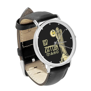 Black Leather Silver Watch : Led Zeppelin IV Symbols - Hermit