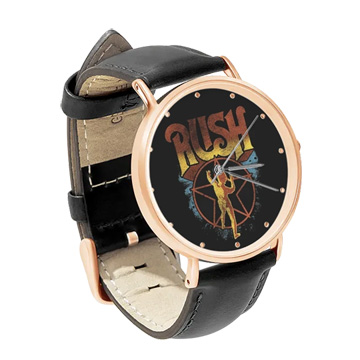 Black Leather Rose Gold Watch : Rush