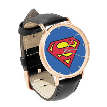 Black Leather Rose Gold Watch : Superman Shield