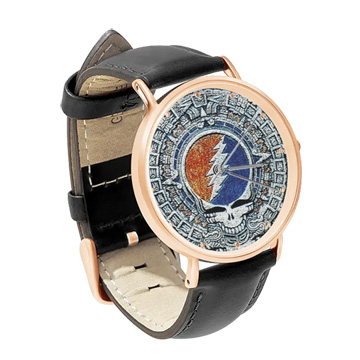 Black Leather Rose Gold Watch : Grateful Dead - Aztec - Steal Your Face