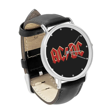 Black Leather Silver Watch : AC/DC