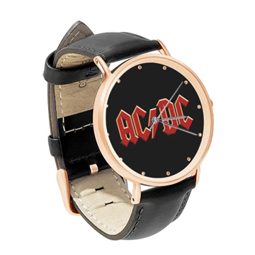 Black Leather Rose Gold Watch : AC/DC