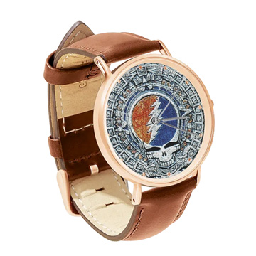 Brown Leather Rose Gold Watch : Grateful Dead - Aztec - Steal Your Face
