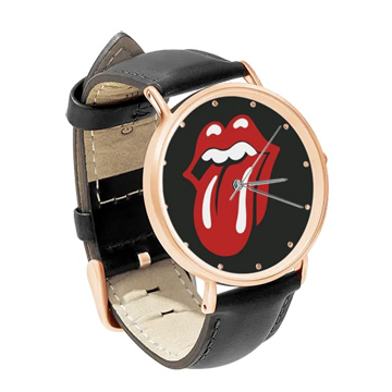 Black Leather Rose Gold Watch : The Rolling Stones - Tongue & Lips