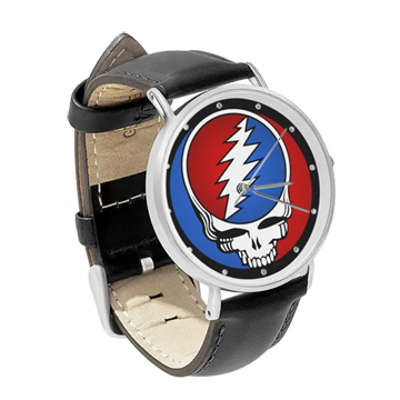 Black Leather Silver Watch : Grateful Dead - Steal Your Face