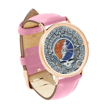 Pink Leather rose Gold Watch : Grateful Dead - Aztec - Steal Your Face