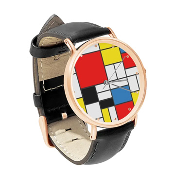 Black Leather Rose Gold Watch : Piet Mondrian - Composition