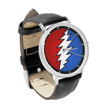 Black Leather Silver Watch : The Grateful Dead - Lightning Bolt