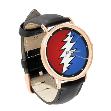 Black Leather Rose Gold Watch : The Grateful Dead - Lightning Bolt