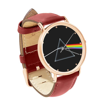 Red Leather Rose Gold Watch : Pink Floyd - The Dark Side of the Moon