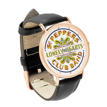 Black Leather Rose Gold Watch : The Beatles - Sgt. Pepper's Lonely Hearts Club Band