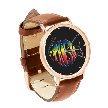 Brown Leather Rose Gold Watch : Phish