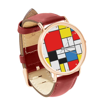 Red Leather Rose Gold Watch : Piet Mondrian - Composition