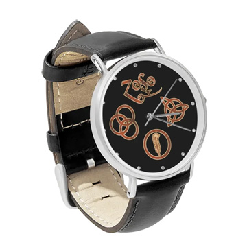 Black Leather Silver Watch : Led Zeppelin Symbols