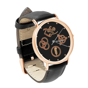 Black Leather Rose Gold Watch : Led Zeppelin Symbols