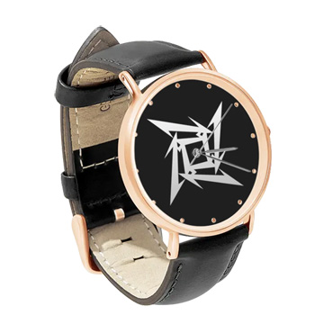 Black Leather Rose Gold Watch : Metallica