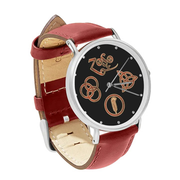Red Leather Silver Watch : Led Zeppelin Symbols