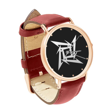 Red Leather Rose Gold Watch : Metallica