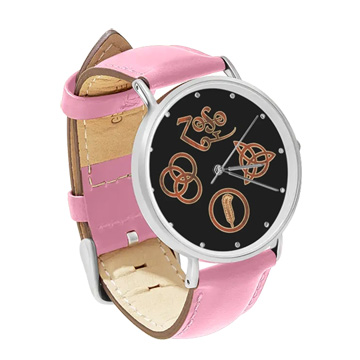 Pink Leather Silver Watch : Led Zeppelin Symbols