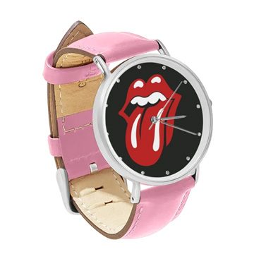 Pink Leather Silver Watch : The Rolling Stones - Tongue & Lips