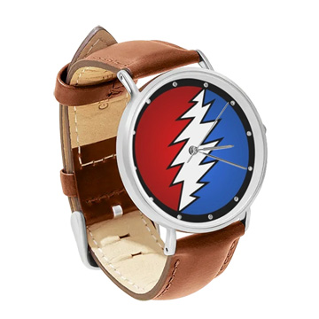 Brown Leather Silver Watch : The Grateful Dead - Lightning Bolt