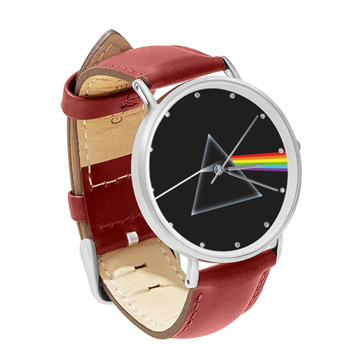 Red Leather Silver Watch : Pink Floyd - The Dark Side of the Moon