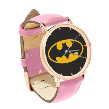 Pink Leather Rose Gold Watch : Batman Shield