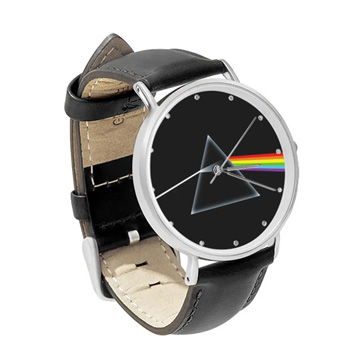 Black Leather Silver Watch : Pink Floyd - The Dark Side of the Moon