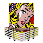 Square Ceramic Coasters : Roy Lichtenstein - Girl With Hair Ribbon