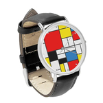 Watch : Piet Mondrian - Composition (black leather strap, silver case)