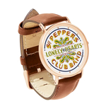 Watch : The Beatles - Sgt. Pepper's Lonely Hearts Club Band (brown leather strap, rose gold case)