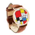 Watch : Piet Mondrian - Composition (brown leather strap, rose gold case)