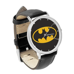 Watch : Batman Shield (black leather strap, silver case)