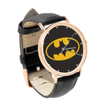 Watch : Batman Shield (black leather strap, rose gold case)