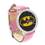 Watch : Batman Shield (pink leather strap, silver case)