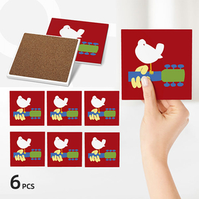 Square Ceramic Coasters : Woodstock 1969, Dove & Guitar