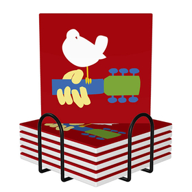 Square Ceramic Coasters : Woodstock 1969, Dove & Guitar