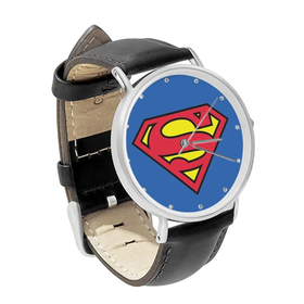 Watch : Superman Shield (black leather strap, silver case)