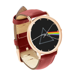 Watch : Pink Floyd - Dark Side of the Moon (red leather strap, rose gold case)