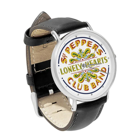 Watch : The Beatles - Sgt. Pepper's Lonely Hearts Club Band (black leather strap, silver case)