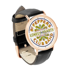 Watch : The Beatles - Sgt. Pepper's Lonely Hearts Club Band (black leather strap, rose gold case)