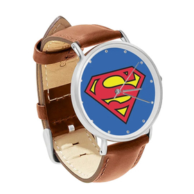 Watch : Superman Shield (brown leather strap, silver case)