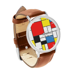Watch : Piet Mondrian - Composition (brown leather strap, silver case)