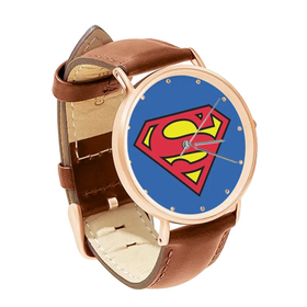 Watch : Superman Shield (brown leather strap, rose gold case)