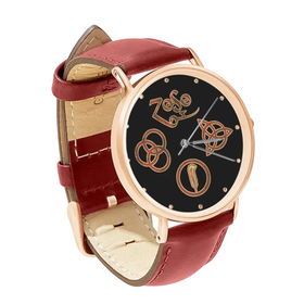 Watch : Led Zeppelin Symbols (red leather strap, rose gold case)