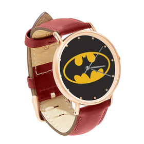 Watch : Batman Shield (red leather strap, rose gold case)