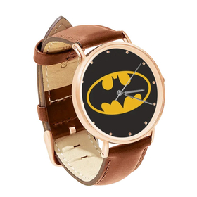 Watch : Batman Shield (brown leather strap, rose gold case)
